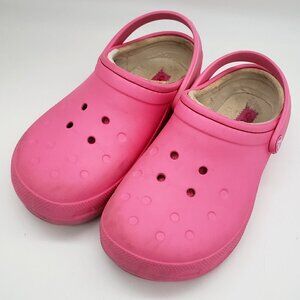 Crocs Classic Pink Slip On Fur Lined Clogs Junior 3 Girls 9 Inches Long